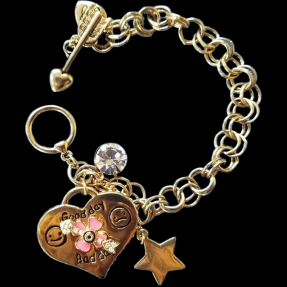 💘Betsey Johnson "Good Day" "Bad Day" Spinner Toggle Charm Bracelet - GPC HTF